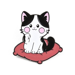 Белый Эмалевые булавки, булавки для лацканов из сплава для одежды рюкзака, кот в подушке, чёрные, белые, 32x30.5 мм