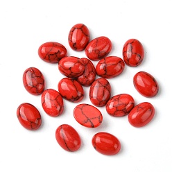 Turquesa Sintético Cabujones turquesa sintéticos, teñido, oval, rojo, 8~8.5x6~6.5x2.5~3.5 mm