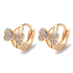 Light Gold Rack Plating Brass Micro Pave Cubic Zirconia Hoop Earrings, Bowknot, Light Gold, 10x8.5mm