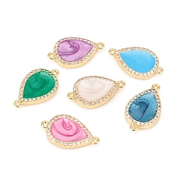Golden Brass Micro Pave Cubic Zirconia Links, with Enamel, Teardrop, Mixed Color, Crystal, Golden, 20.5x11.5x3mm, Hole: 1mm