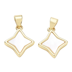 Plaqué 18K Or Véritable Pendentifs en laiton plaqué et coquillage blanc naturel, charme étoiles, sans cadmium et sans plomb, réel 18 k plaqué or, 16x13x2.8mm, Trou: 5x3mm