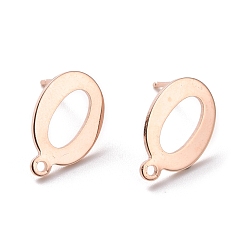 Real Rose Gold Plated 201 Stainless Steel Stud Earring Findings, with Horizontal Loop and 316 Stainless Steel Pin, Oval, Real Rose Gold Plated, 14x9mm, Hole: 1mm, Pin: 0.7mm