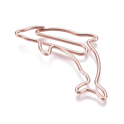 Rose Gold Dolphin Shape Iron Paper Clips, Cute Paper Clips, Funny Bookmark Marking Clips, Rose Gold, 24x34x2mm