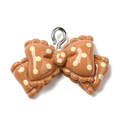 Bowknot Непрозрачные подвески смолы, с платиновыми железными петлями, Перу, бантом, 17x25.5x7 мм, отверстие : 2.5 мм
