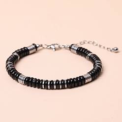 Black Onyx Браслеты из бусин хейши из натурального черного оникса (окрашенного и подвергнутого термической обработке) с бусинами из нержавеющей стали., цвет нержавеющей стали, 316 дюйм (7.09 см) ~ 18 дюйм (9.84 см)