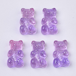 Medium Purple Transparent Resin Cabochons, with Glitter Powder, Two Tone, Bear, Medium Purple, 18x11x8mm