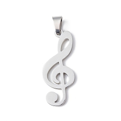Musical Note Не тускнеющие 304 подвески из нержавеющей стали, цвет нержавеющей стали, музыкальная нота шаблон, 27x11x1.5 мм, отверстие : 5.5x3 мм