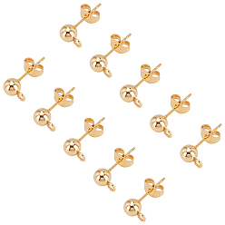 Золотой 304 Выводы серьги из нержавеющей стали шпилька, с петлей и гайкой, крючки для серег, круглые, золотые, 17x5 мм, отверстие : 1.5~2 мм, штифты : 0.8 мм, Выводы серьги-гвоздики: 30 шт. / уп., ушные гайки: 30 шт. / коробка