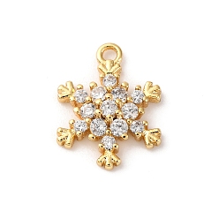 Настоящее золото 18K Латунные подвески из прозрачного кубического циркония, без кадмия, без никеля и без свинца, снежинка, реальный 18 k позолоченный, 14x11x3.5 мм, отверстие : 1.2 мм