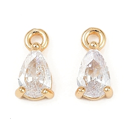 Прозрачный Латунные микро проложить кубического циркония подвески, слезинки, без кадмия, без никеля и без свинца, реальный 18 k позолоченный, прозрачные, 9x4.5x3 мм, отверстие : 1.2 мм