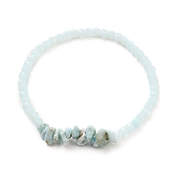 Light Cyan Stretch Bracelets Sets, Stackable Bracelets, with Sea Turtle Alloy Pendants, Rondelle Glass Beads, Natural Larimar & Turquoise(Dyed) Beads, Antique Silver, Light Cyan, Inner Diameter: 2-1/8 inch(5.5cm), 2pcs/set
