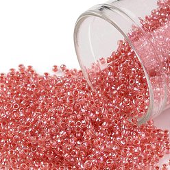 (779) Inside Color AB Crystal/Salmon Lined Круглые бусины toho, японский бисер, (779) внутри цвет ab кристалл / на подкладке из лосося, 15/0, 1.5 мм, отверстие : 0.7 мм, Около 3000 шт / 10 г