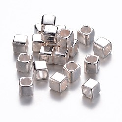 Серебро Европейские сплавочные бусины тибетского стиля , бусины с большим отверстием, кубические, без кадмия, без никеля и без свинца, серебряные, 6x6x6 мм, отверстие : 4 мм