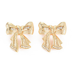 Real 18K Gold Plated Rack Plating Brass Micro Pave Clear Cubic Zirconia Twister Clasps, Nickel Free, Bowknot, Real 18K Gold Plated, 24.5x23x12mm