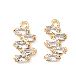 Настоящее золото 18K Латунные подвески в форме прямоугольника с зигзагообразным узором, инкрустированные кубическим цирконием, прозрачные, реальный 18 k позолоченный, 13.5x7.5x3 мм, отверстие : 1.4 мм