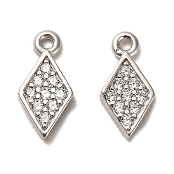 Платинированный Серебряный кулон с родиевым покрытием 925 925 пробы, с кубического циркония, ромб прелести, с печатью 925, Реальная платина, 10x5x1.4 мм, отверстие : 0.8 мм