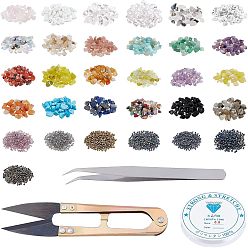 Mixed Color DIY Stretch Bracelets Making Kits, Including 240g Gemstone Beads, 70g Glass Seed Beads, 1Pc 304 Stainless Steel Tweezers, 2 Rolls Elastic Crystal Thread and 1Pc Steel Scissors, Mixed Color, 5~8x5~8mm, Hole: 1mm