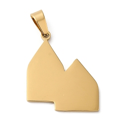 Golden Ion Plating(IP) 304 Stainless Steel Pendants, Stamping Blank Tag, House Charm, Golden, 31.5x23x1mm, Hole: 6.5x4mm