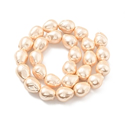 PeachPuff Electroplated Shell Pearl Beads Strands, Textured, Teardrop, PeachPuff, 14~17x12~13.5mm, Hole: 1mm, about 26pcs/strand, 15.75 inch(40cm)