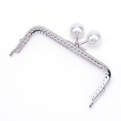 Creamy White Iron Purse Frames Handles, Kiss Clasp Locks, with Round Acrylic Beads, Rectangle, Platinum, Creamy White, 85x125x12mm, Hole: 1.5mm, Bead: 20mm