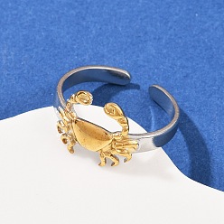 Краб 304 двухцветные манжетные кольца из нержавеющей стали, ионное покрытие (ip), золотые и нержавеющая сталь цвет, краб, 12 мм, внутренний диаметр: регулируемый