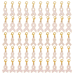 Pink 80шт 5 стили сплав эмаль подвеска украшение, Сплав с застежками когтя омара, осведомленности ленты, розовые, 40 мм, 16 шт / стиль