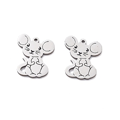 Нержавеющая Сталь Цвет 201 прелести нержавеющей стали, лазерная резка, мышь очарование, цвет нержавеющей стали, 14x12x1 мм, отверстие : 1 мм