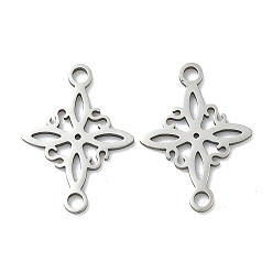 Stainless Steel Color 304 Stainless Steel Rhombus Flower Connector Charms, Non-Tarnish, Polishing, Stainless Steel Color, 19x13.5x1mm, Hole: 1.8mm