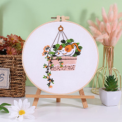 Orange Flower DIY Embroidery Kits, Including Printed Fabric, Embroidery Thread & Needles, Embroidery Hoop, Orange, 200mm