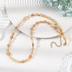 Golden Nuggets Natural Sunstone and Round 304 Stainless Steel Beaded Necklaces, Golden, 16.38 inch(41.6cm)