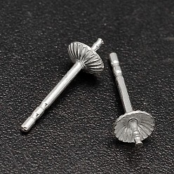 Silver 925 Sterling Silver Cup Ear Stud Findings, Earring Posts, Silver, 13x4mm, Pin: 1mm, about 86pcs/20g