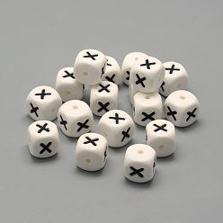 Letter X Food Grade Eco-Friendly Silicone Beads, Letter Style, Cube, Letter.X, 12x12x12mm, Hole: 2mm