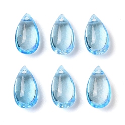 Небесно-голубой Прозрачные стеклянные амулеты, слеза, голубой, 14x8x5.2 мм, отверстие : 1.2 мм, 10 шт / комплект