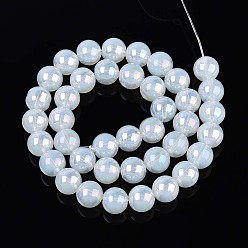 Белый Гальванические стекляныне бусины, имитация нефрита, круглые, с покрытием AB цвета, белые, 9.5~10 мм, отверстие : 1.2 мм, около 39~41 шт / нитка, 14.57~15.75 дюйм (37~40 см)