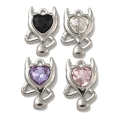 Платина Подвески из сплава со стразами, без свинца, без кадмии и без никеля, дьявольские чары, сердце, платина, 21.5x13.5x5 мм, отверстие : 1.8 мм