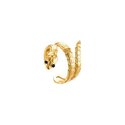 Chapado en Oro Real 18K Anillos abiertos ajustables de acero inoxidable con forma de serpiente para mujer, real 304 k chapado en oro, 18 mm, diámetro interior: ajustable