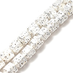 с Покрытием Серебра Гальванические бусины из натуральной лавы, шестиугольник колонки, со серебряным покрытием, 8x6.5x7.5 мм, отверстие : 1 мм, около 50~51 шт / нитка, 15.55~15.94 дюйм (39.5~40.5 см)