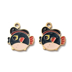 Черный Ионное покрытие (ip) 304 подвески из нержавеющей стали с эмалью, ручная полировка, золотые, фугу очарование, чёрные, 15x14x1.5 мм, отверстие : 1.6 мм