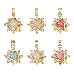 (52) Непрозрачная лаванда 6шт 6 цвета стойка покрытие латунный подвесной, с смолой и кубическим цирконием, без свинца и без кадмия, долговечный, солнце, разноцветные, 18x16x7 мм, отверстие : 4.5x2.5 мм, 1 шт / цвет