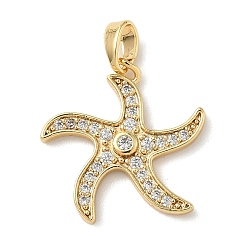 Золотой Латунные микро проложить кубического циркония подвески, прелести морская звезда, золотые, 19x19x2 мм, отверстие : 5x3 мм