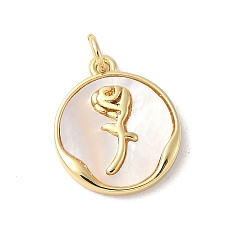 Настоящее золото 18K Подвески из латуни с натуральными белыми ракушками, плоские круглые подвески-розочки с соединительными кольцами, долговечный, без свинца и без кадмия, стойки покрытие, реальный 18 k позолоченный, 17.5x15x2.5 мм, отверстие : 3 мм