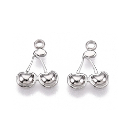 Нержавеющая Сталь Цвет Не тускнеющие 304 подвески из нержавеющей стали, черри прелести, цвет нержавеющей стали, 14.5x11x2 мм, отверстие : 1.8 мм