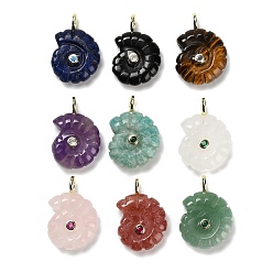 Смешанные камни Природные смешанные подвески драгоценных камней, подвески-ракушки с покрытием из золотистой латуни с микропаве из кубических цирконий, смешанные окрашенные и неокрашенные, 32~32.5x22.5~23x9~10 мм, отверстие : 4 мм