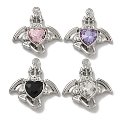 Платина Подвески из сплава и стекла для стойки, без свинца, без кадмии и без никеля, демон с сердечными чарами, платина, 25.5x24x5.5 мм, отверстие : 1.6 мм