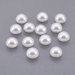 White ABS Plastic Imitation Pearl Cabochons, Half Round, White, 8x4mm