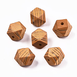 Седло Коричневый Расписные бусы из натурального дерева, лазерная гравировка, граненые, многоугольник с полосой зебры, седло коричневый, 16x15.5~16.5x15.5~16.5 мм, отверстие : 3 мм