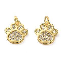 Настоящее золото 18K Латунные микропаве прозрачные подвески с фианитом, лапы печатать прелести, реальный 18 k позолоченный, 13x12x2 мм, отверстие : 3 мм
