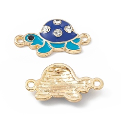 Blue Alloy Connector Charms, with Crystal Rhinestone and Enamel, Tortoise Links, Light Gold, Blue, 12x23x3mm, Hole: 1.5mm