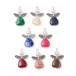 (52) Непрозрачная лаванда Двухцветные акриловые подвески, ангел в форме сердца, с 304 бусинами в виде крыльев в тибетском стиле, разноцветные, 30.5x21.5x7.5 мм, отверстие : 1.5 мм