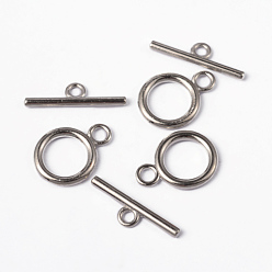 Platinum Alloy Toggle Clasps, Tibetan Style Jewelry Components, Cadmium Free & Nickel Free & Lead Free, Platinum, Ring: 19x14mm, Bar: 2x22mm, Hole: 2.5mm